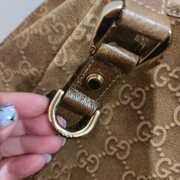 Vintage Gucci Abbey D Ring Suede Shoulder Monogram Tote Bag - Picture 3 of 13